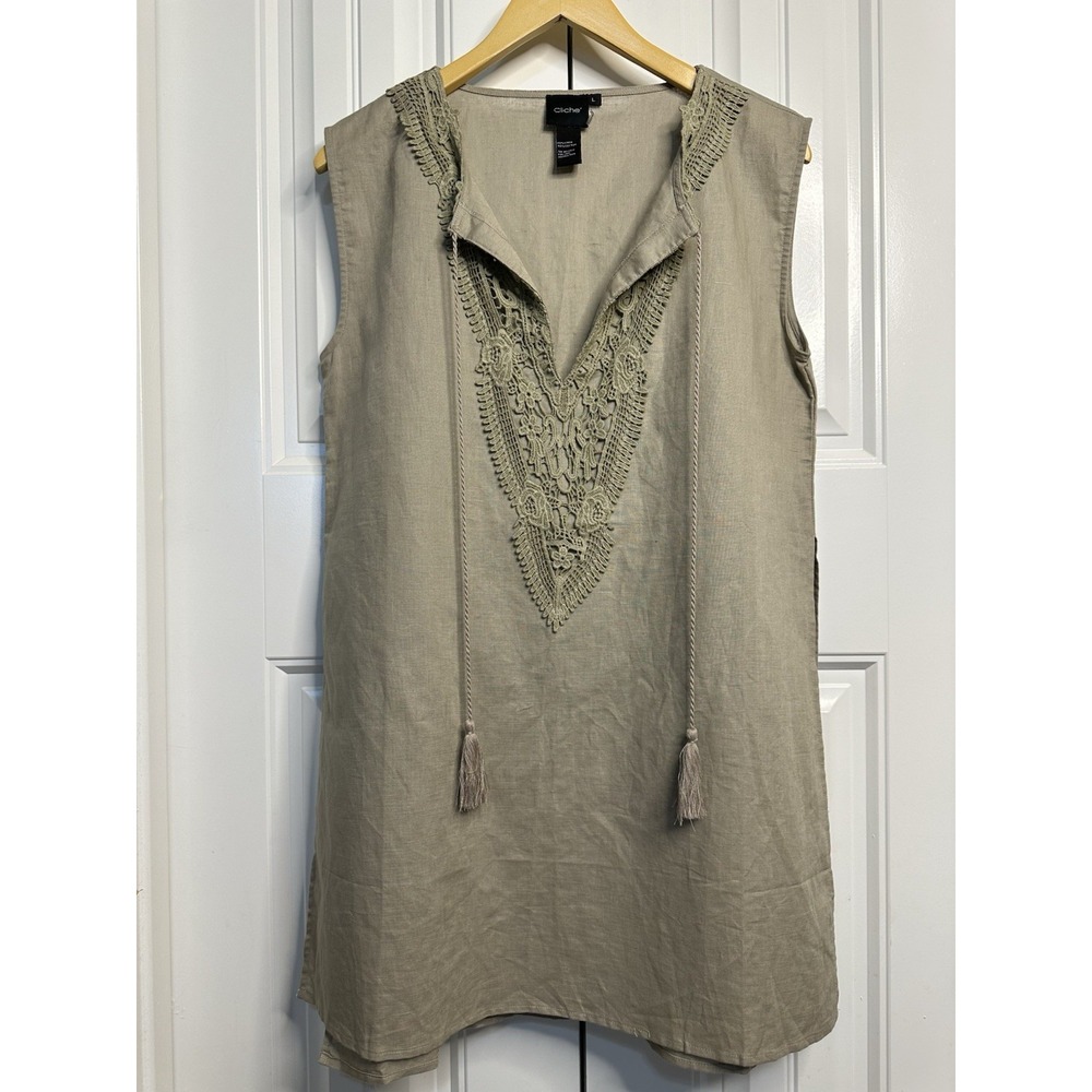 Boho Cream Linen Cotton Beach Cover Up Beige Resort Kimono Women's Large Cliche